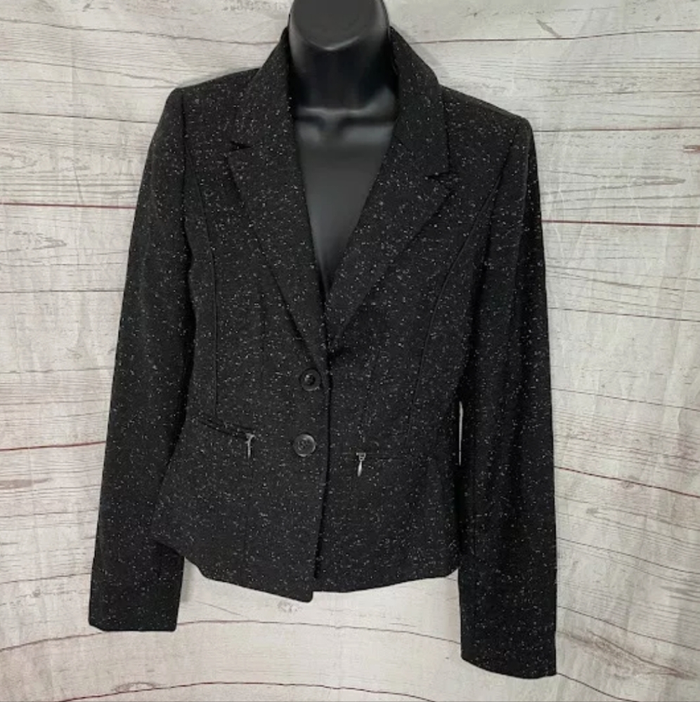 Halogen black speckled blazer & skirt